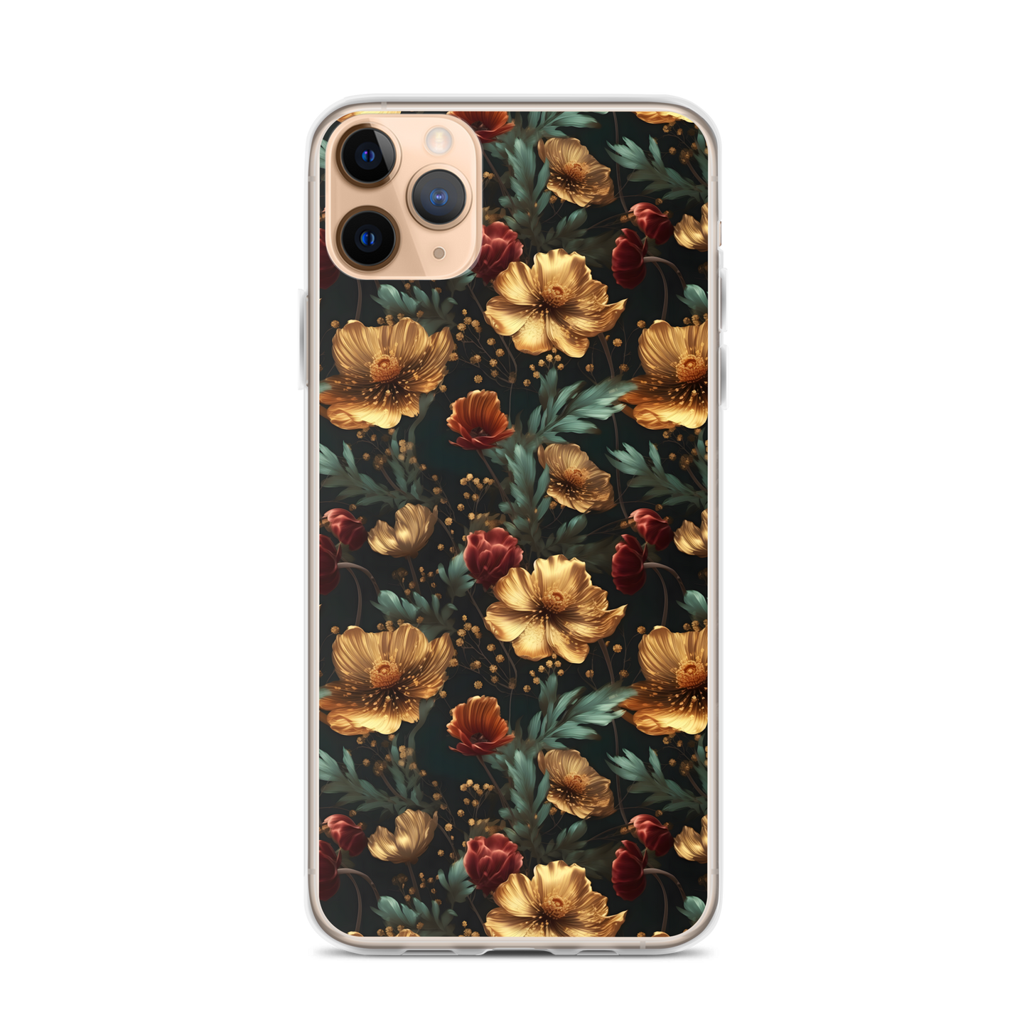 Golden & Red elegant Floral Pattern Clear Case for iPhone®