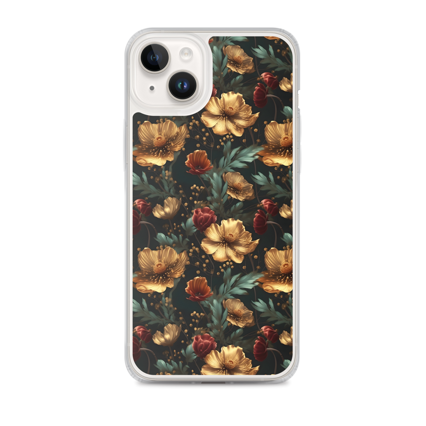 Golden & Red elegant Floral Pattern Clear Case for iPhone®