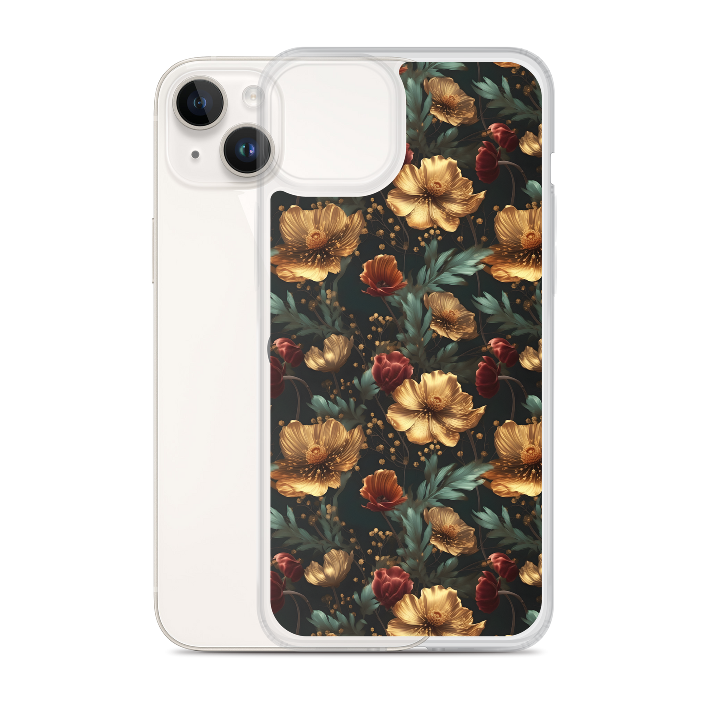 Golden & Red elegant Floral Pattern Clear Case for iPhone®