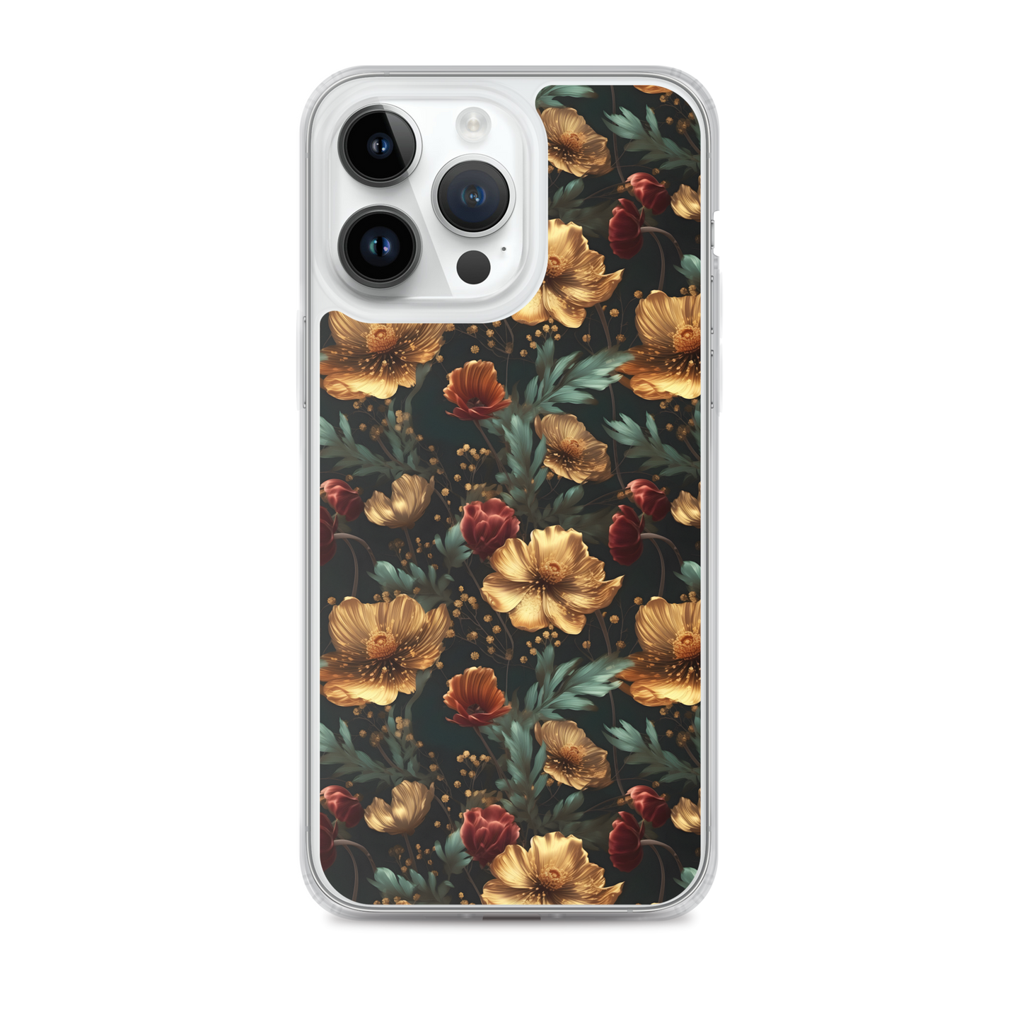 Golden & Red elegant Floral Pattern Clear Case for iPhone®