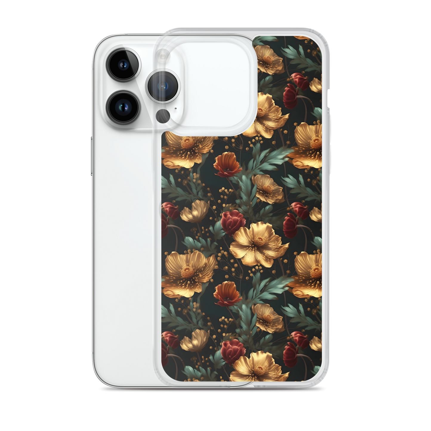 Golden & Red elegant Floral Pattern Clear Case for iPhone®