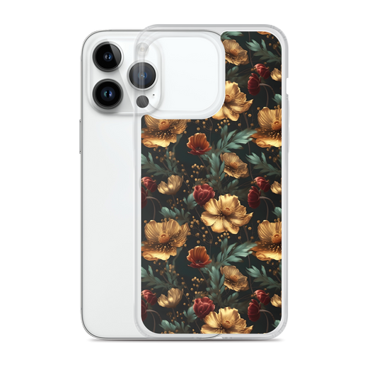 Golden & Red elegant Floral Pattern Clear Case for iPhone®