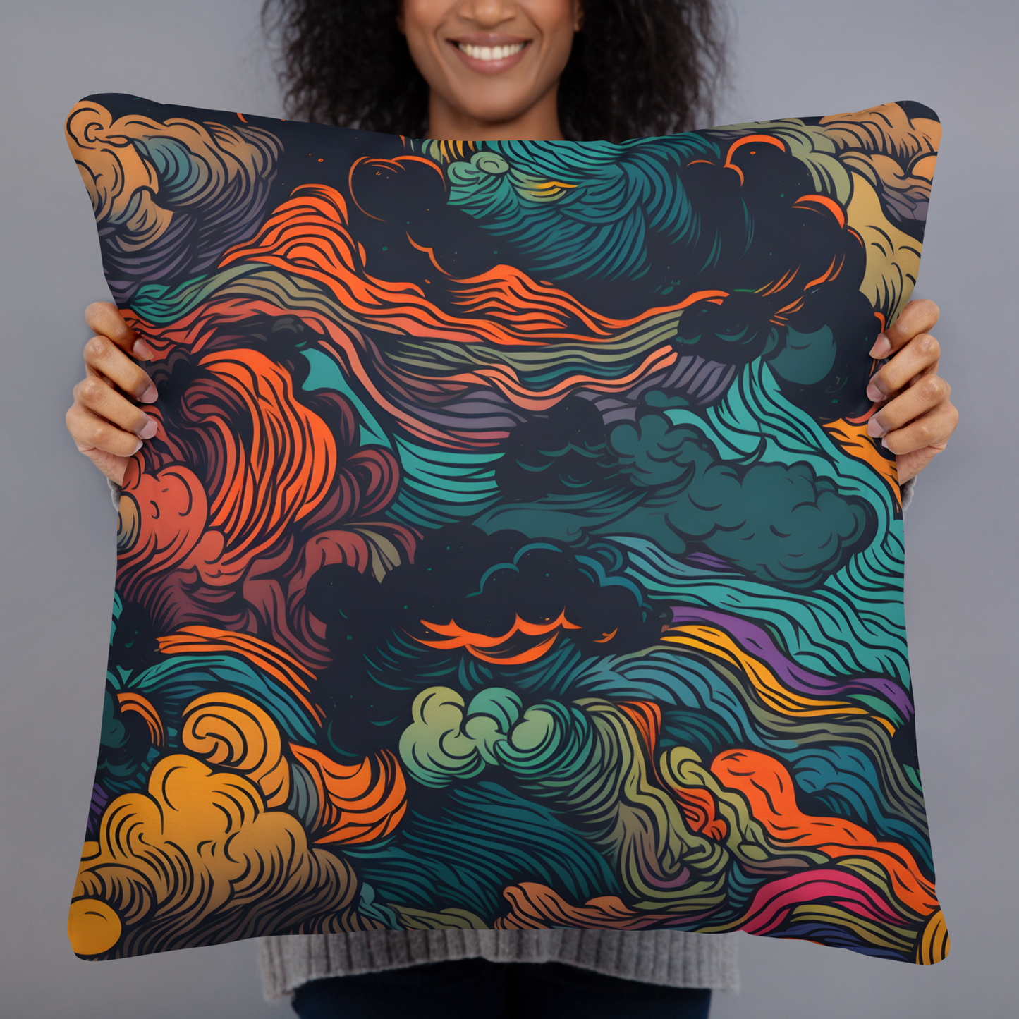 Abstract Neon Clouds Pattern Pillow