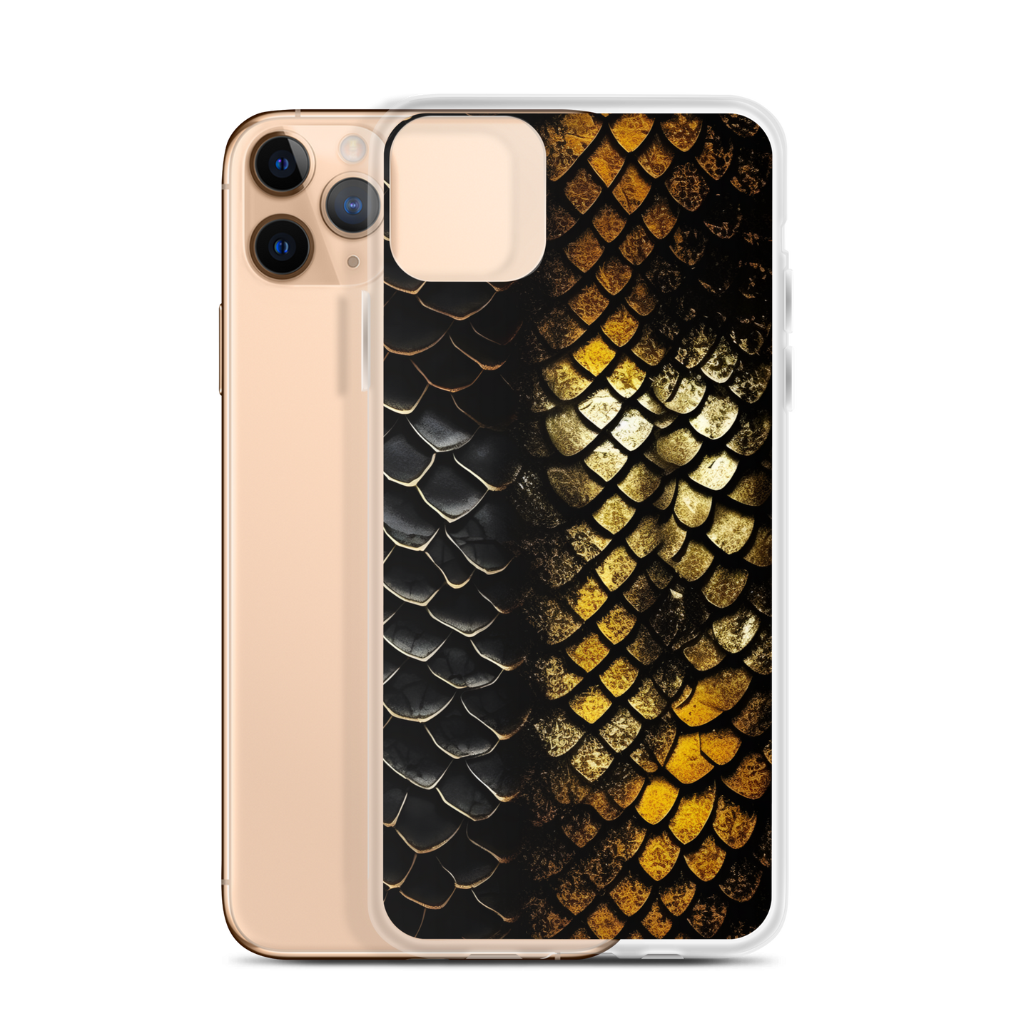 Elegant Black&Golden Snake Leather Pattern Clear Case for iPhone®