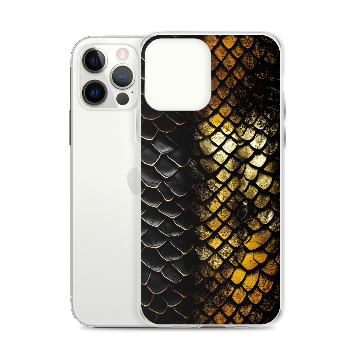 Elegant Black&Golden Snake Leather Pattern Clear Case for iPhone®