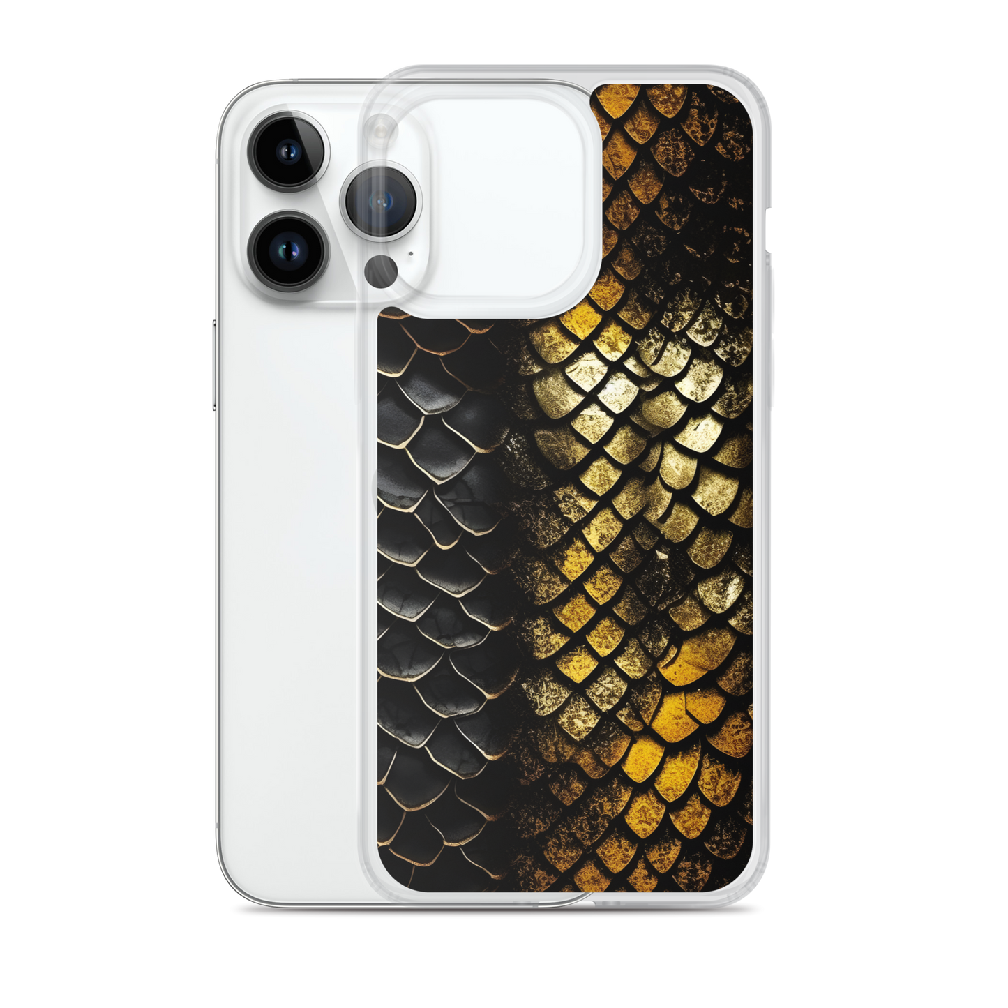 Elegant Black&Golden Snake Leather Pattern Clear Case for iPhone®