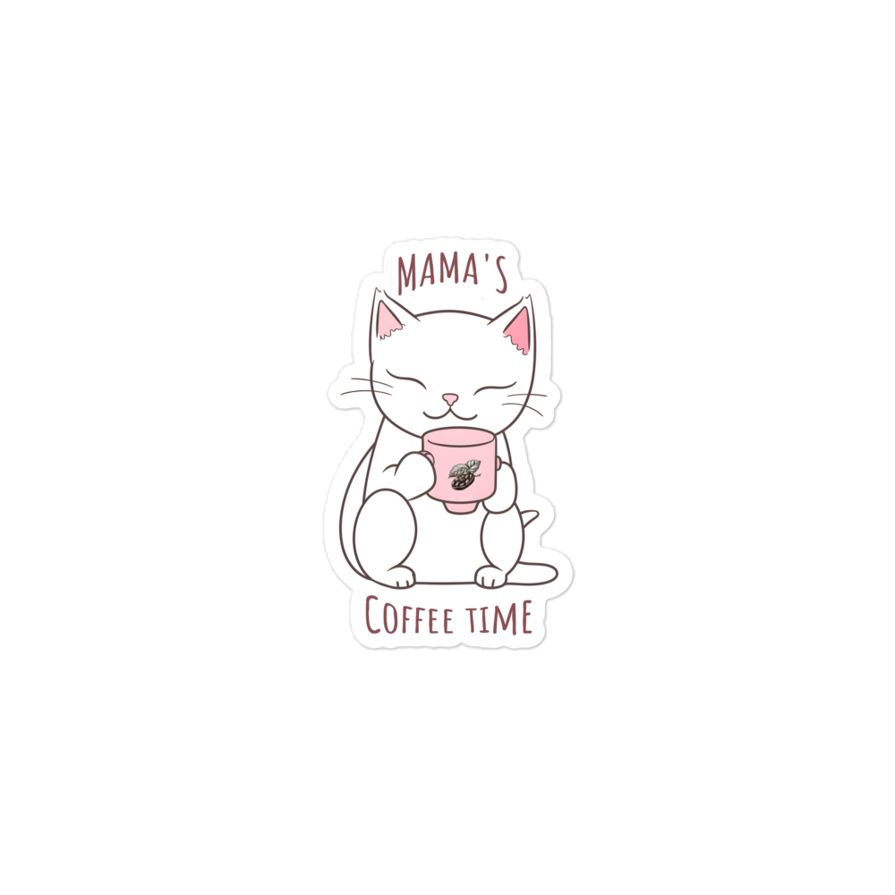 Happy mama cat enjoying a coffee Bubble-free stickers