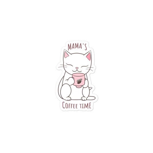 Happy mama cat enjoying a coffee Bubble-free stickers