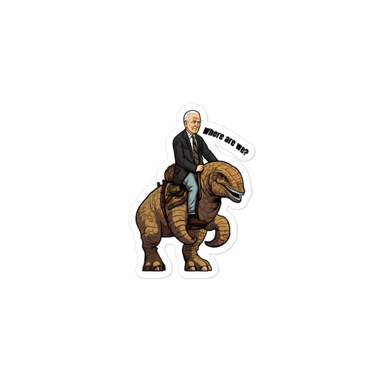 Joe Biden Confused Riding A Dinosaur Bubble-free stickers