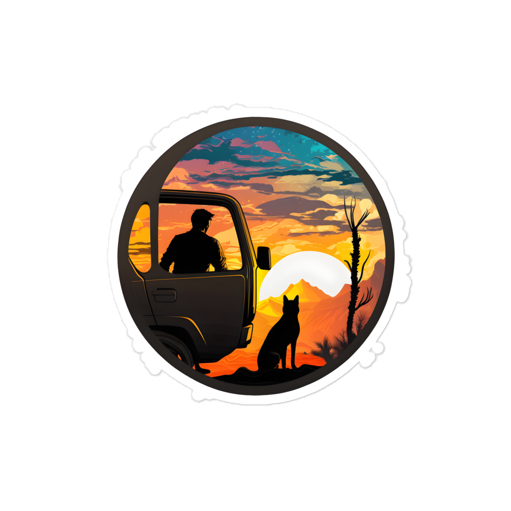 A man and a cat sunset sticker