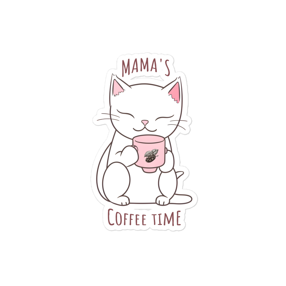 Happy mama cat enjoying a coffee Bubble-free stickers