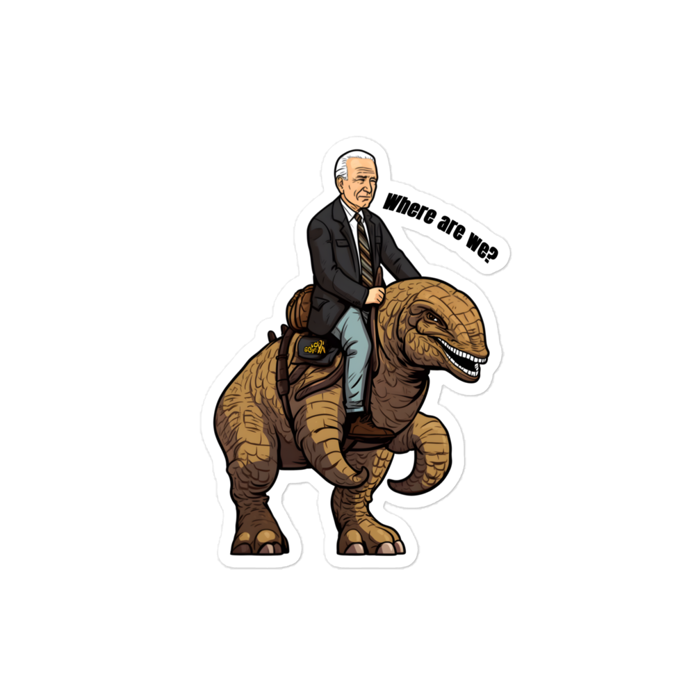 Joe Biden Confused Riding A Dinosaur Bubble-free stickers