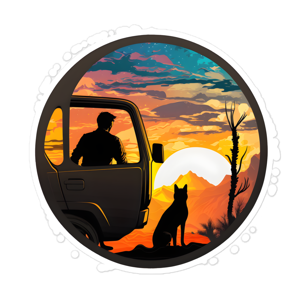 A man and a cat sunset sticker