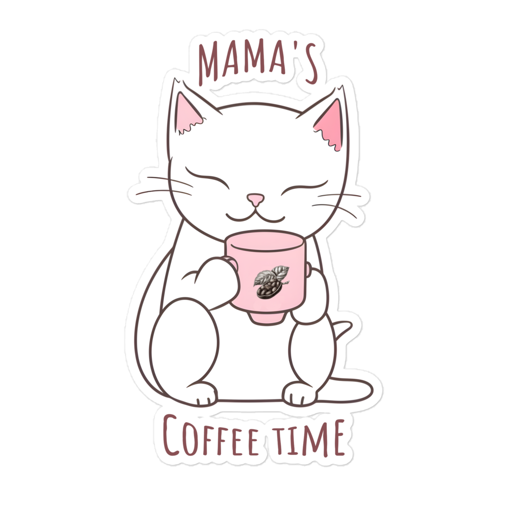 Happy mama cat enjoying a coffee Bubble-free stickers