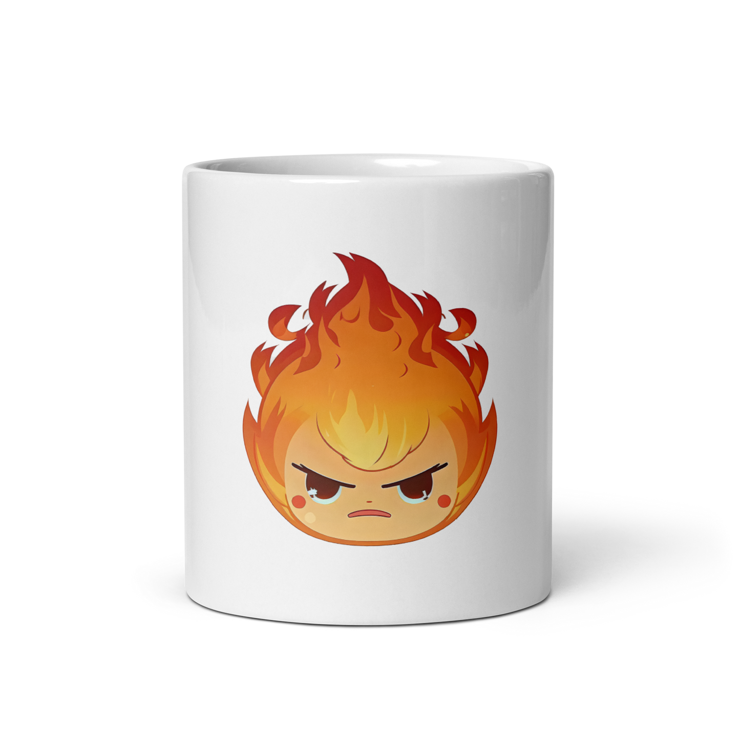 Angry cute flame emoji glossy mug