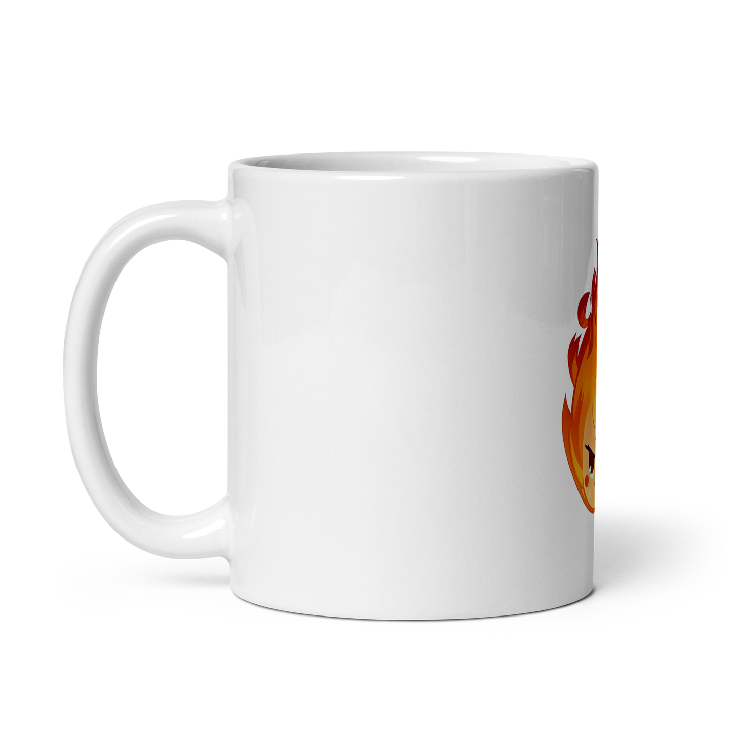 Angry cute flame emoji glossy mug