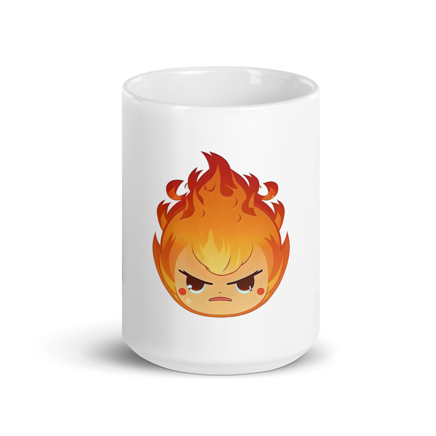 Angry cute flame emoji glossy mug