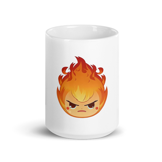 Angry cute flame emoji glossy mug