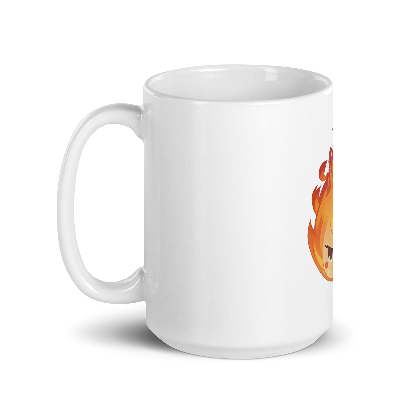 Angry cute flame emoji glossy mug